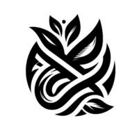Abstract Black White Floral Orb Featuring Intertwined Lines, Leafs, and a Small Dot for a NatureInspired, Modern or Decorative Element. vector
