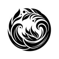 Elegant Black and White Circular Design Waves Foliage Intertwined in a Harmonious, Symbolic Composition vector