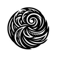 Bold Black and White Abstract Circular Featuring Spiraling, FeatherLike Elements, Creating a Dynamic and Harmonious Composition. vector