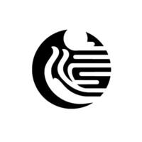 Abstract black and white depicting a wavelike form and stacked lines within a circle, embodying harmony and modernism. vector