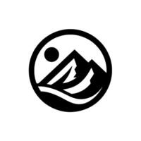 Minimalist Black and White Mountain with a Sun and Circular Frame. vector