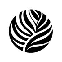 Black and White Floral Composed of Curved Lines, Resembling a Stylized Plant within a Circle on a White Background. vector