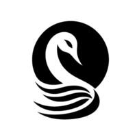 Minimalist Swan Design A Black and White Silhouette Depicting a Graceful Swan Against a Dark Circular Background, with a Modern and Elegant Aesthetic. vector