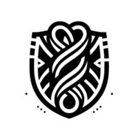 Abstract Black and White Heraldic with Intricate Line Art within a Shield Shape, featuring Heart and Symmetrical Elements. vector