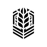 Bold Black Wheat Composed Inside a Geometric Hexagonal Shape, Emblem on White Background, Minimalist, Modern and Abstract. vector