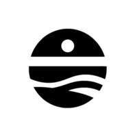 Stylized Minimalist of Sun, Waves, and Horizon, in Black and White, Circular Composition. vector