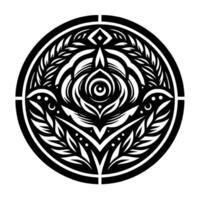 Intricate Black and White Circular Mandala Featuring Floral and Geometric Elements on a White Background. vector