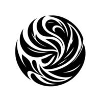 Intricate, swirling black and white forming a spherical composition against a pristine white backdrop, resembling stylized feathers. vector
