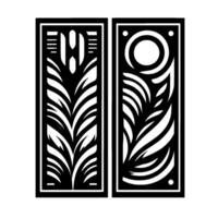 Intricate Black and White Panel Design Botanical and Geometric Fusion, Featuring Leafy Forms and Circular Elements in a Symmetrical Composition. vector
