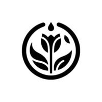 Monochromatic Black and White Minimalist Floral Featuring a Blooming Flower Enclosed in a Circular Frame with a Water Droplet Element. vector