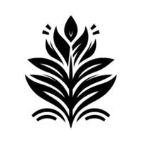 Elegant Black and White Botanical Illustration with Symmetrical Leaf on White Background. vector