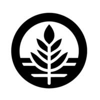 A stylized, minimalist emblem of a leaf enclosed within a circle, representing nature or sustainability. vector