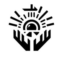 Symbolic Depicting an Eye Shielded by Hands and Illuminated by a Sun Burst and Arrows, Representing Protection. vector