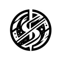 Abstract Black and White Dollar Sign Inside a Circle, Modern Geometric with Detailed Lines and Dots, Symbolizing Finance. vector