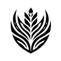 Symmetrical Black and White Abstract Leaf on White Background with Curved Petals, Minimalist Aesthetic. vector