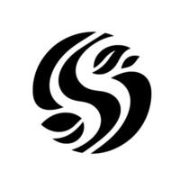 Abstract black and white stylized resembling a swirling S shape with organic leaf elements, set against a clean white background. vector