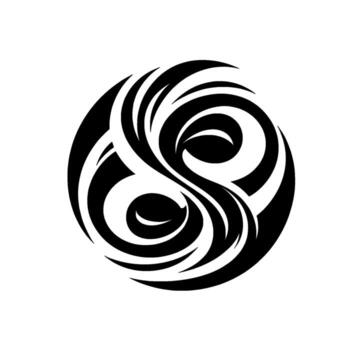 A symmetrical YinYang inspired design, crafted with sweeping black curves and negative space, presented in a clean, minimalist style against a white background. vector