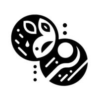 Abstract black and white composition featuring two overlapping spherical shapes with symbolic facial features, dots, and linear elements on a white background. vector