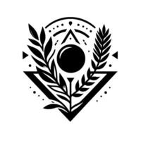 Geometric Black White Emblem Circle, Triangle, Arcs, Plant Forms, Dot Patterns, Minimalist Design. vector