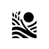 Geometric Black and White Illustration of Landscape with Sun, Vegetation, and Stream, a Modernist in Negative Space. vector