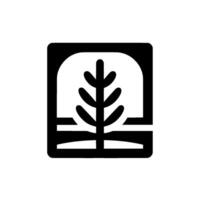 Minimalist Geometric Featuring a Black Stylized Pine Tree Within a Rectangular Frame on a White Background. vector