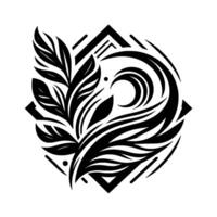 Abstract Black and White Floral Tattoo with Geometric Framework and Swirling Elements, Suggesting Natures Balance. vector