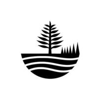 A minimalist black and white featuring a stylized tree, grass, and curved base, evoking a sense of natural simplicity and environmental themes. vector