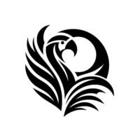 Minimalist Abstract Black Bird Silhouette on White, Featuring Feathers and Circular Motif, Suitable for Design. vector