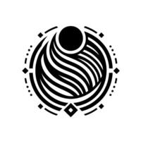 An abstract, circular with layered, flowing lines and geometric accents, presenting a minimalistic, monochromatic composition. vector