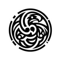 Intricate Black and White Celticinspired Symbol A Spiraling Eagles Head Within a Circular, Abstract Ornament on a White Background. vector