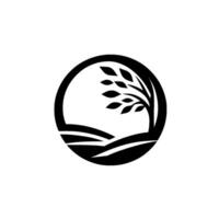 Stylized Black White Logo A Simple Tree with Leaves Within a Circle Frame, Depicting a Naturalistic Scene. vector