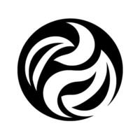 A minimalist, symmetrical black and white design. Abstract curved lines form a shape within a circular frame on a white background, evoking balance and harmony. vector