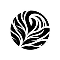 A minimalist black and white circular showcasing stylized leaves and flowing lines, evoking natural growth and organic patterns within a clean, elegant composition. vector