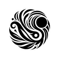 Intricate YinYang Symbol A swirling, stylized illustration with flowing black lines, leaflike shapes, and circular elements. vector