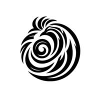 A stylized, swirling black and white featuring a central spiral motif, resembling a feather or wave pattern on a pristine white backdrop. vector