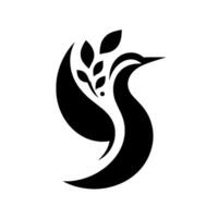 Elegant monochrome featuring a stylized bird intertwined with leaves, exuding a sense of nature, simplicity, and modern design. vector