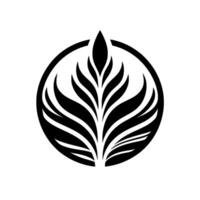 Elegant Black Leafy Crest within a Circle on a White Background Botanical Design. vector