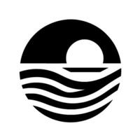 Abstract Geometric Composition Stylized sunset over ocean waves, rendered in bold black and white, enclosed in a circular frame. vector