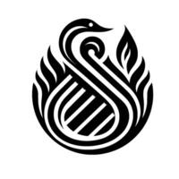 Stylized Black and White Swan within Oval Frame, Abstract, Elegant Design, Geometric Composition. vector