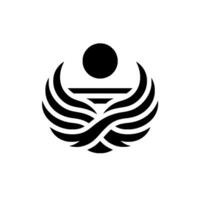 Symbolic Black and White with WingLike Elements, a Horizontal Line, and a Circle, suggesting balance and potential enlightenment. vector