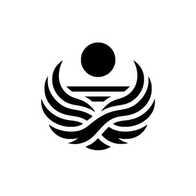Symbolic Black and White with WingLike Elements, a Horizontal Line, and a Circle, suggesting balance and potential enlightenment.