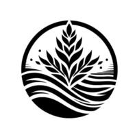 Circular monochrome featuring a stylized plant with leaves and flowing lines, evoking nature and growth, framed within a circle. vector