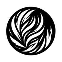 Abstract Circular Design A black and white symmetrical composition featuring stylized, flamelike shapes arranged in a swirling pattern within a solid black border. vector