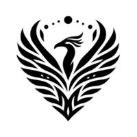 Majestic Black Phoenix Emblem A stylized, minimalist illustration of a phoenix rising, crafted with bold lines and a striking symmetrical design, symbolizing rebirth. vector