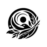Monochromatic Bird and Leaf Emblem Symbolic Art of a Bird Inside an Abstract Circle, Decorative and Minimalist vector