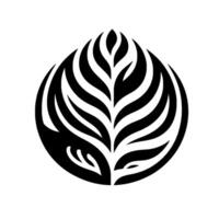 Symmetrical Black and White Leaf Design A minimalist illustration showcasing a stylized leaf within a circular outline, on a clean white background. vector