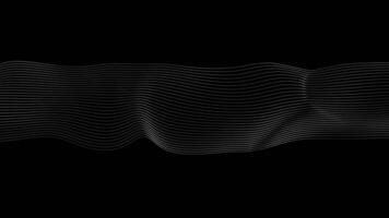 Black and white wave on black background. Simple wave black and white on isolated background. Horizontal wave motion clean intro center. Abstract white lines. Wave background. Loop particle video