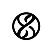 A minimalist, monochrome circular featuring an intertwined, flowing S shape encased within a circular frame, evoking balance and symmetry. vector
