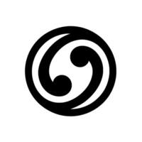 Bold, minimalist black and white of a stylized comma and circle shape, representing balance and harmony. vector