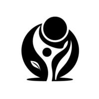Symbolic black and white featuring a stylized embrace with organic shapes, circles, and a leaf element, suggesting unity and growth. vector